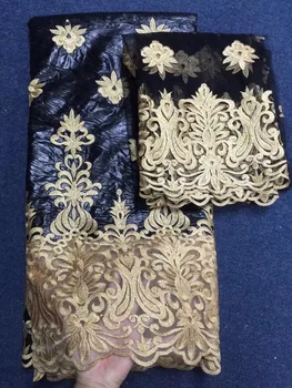 

2018 hot sale African bazin riche fabric embroidered french bazin riche getzner fabric and 2yards mesh net lace fabric to match