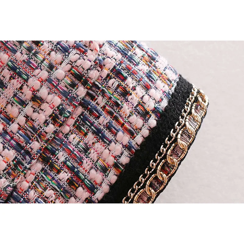 Spring and Autumn A Skinny Long-sleeved Coat with Soft Tweed Without Buckle. Pockets Tweed Women's Blazer Plaid Jacket Spring and Autumn A Skinny Long-sleeved Coat with Soft Tweed Without Buckle. Pockets Tweed Women's Blazer Plaid Jacket