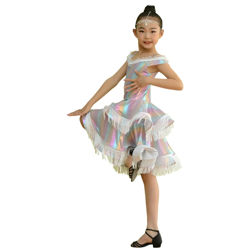 Детская одежда, платья для участия в конкурсах бального танца, детская юбка с бахромой латиноамериканских танцев танцевальное платье для девочек костюмы для латиноамериканских танцев наряды DQS1741 - Цвет: Синий