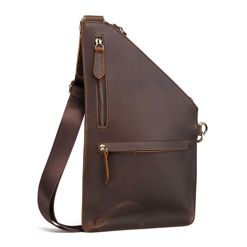 

100% Crazy Horse Cowhide Genuine Leather Sling Chest Day Back Pack Men Famous Brand Shoulder Messenger Bag Casual Crossbody Bags