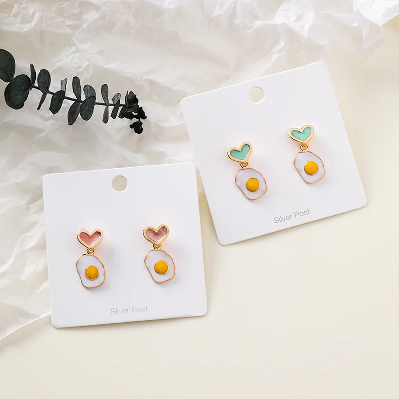 

2019 Korea New Style Delicate Heart Poached Egg Stud Earrings For Women Personality Simple boucle d'oreille femme 2019
