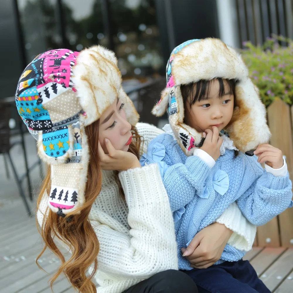 Новая зимняя шапка-бомбер шапки для мужчин и женщин утолщенная уличная теплая белая шапка-ушанка русская Лыжная Шапка-бомбер для родителей и детей