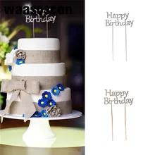 Золотой Серебристый Блеск торт Топпер с днем рождения флаги баннер для Семья День рождения свадебные малыш выпечки украшения поставки
