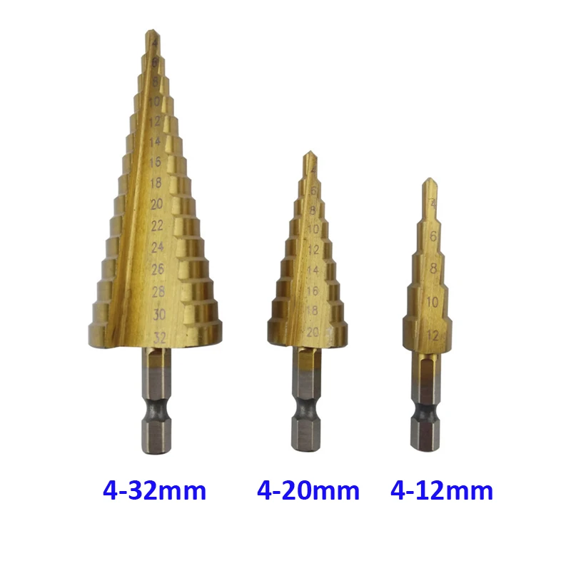 Сверло ступенчатое сверло по дереву сверло ступенчатое по металлу сверло конусное сверло фреза 4-20 мм Шаг сверло набор HSS сталь титан шаг конус режущие инструменты сталь Деревообработка Сверление дерева Набор бит