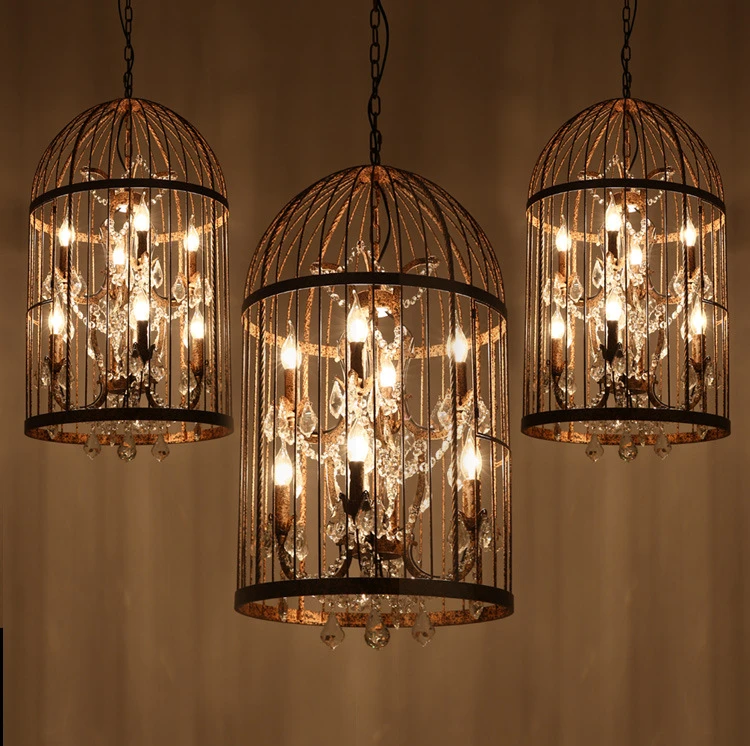 jaula nordica de 35 45 cm luces colgantes de cristal jaula de hierro decoracion del hogar lampara industrial americana vintage lamparas colgantes