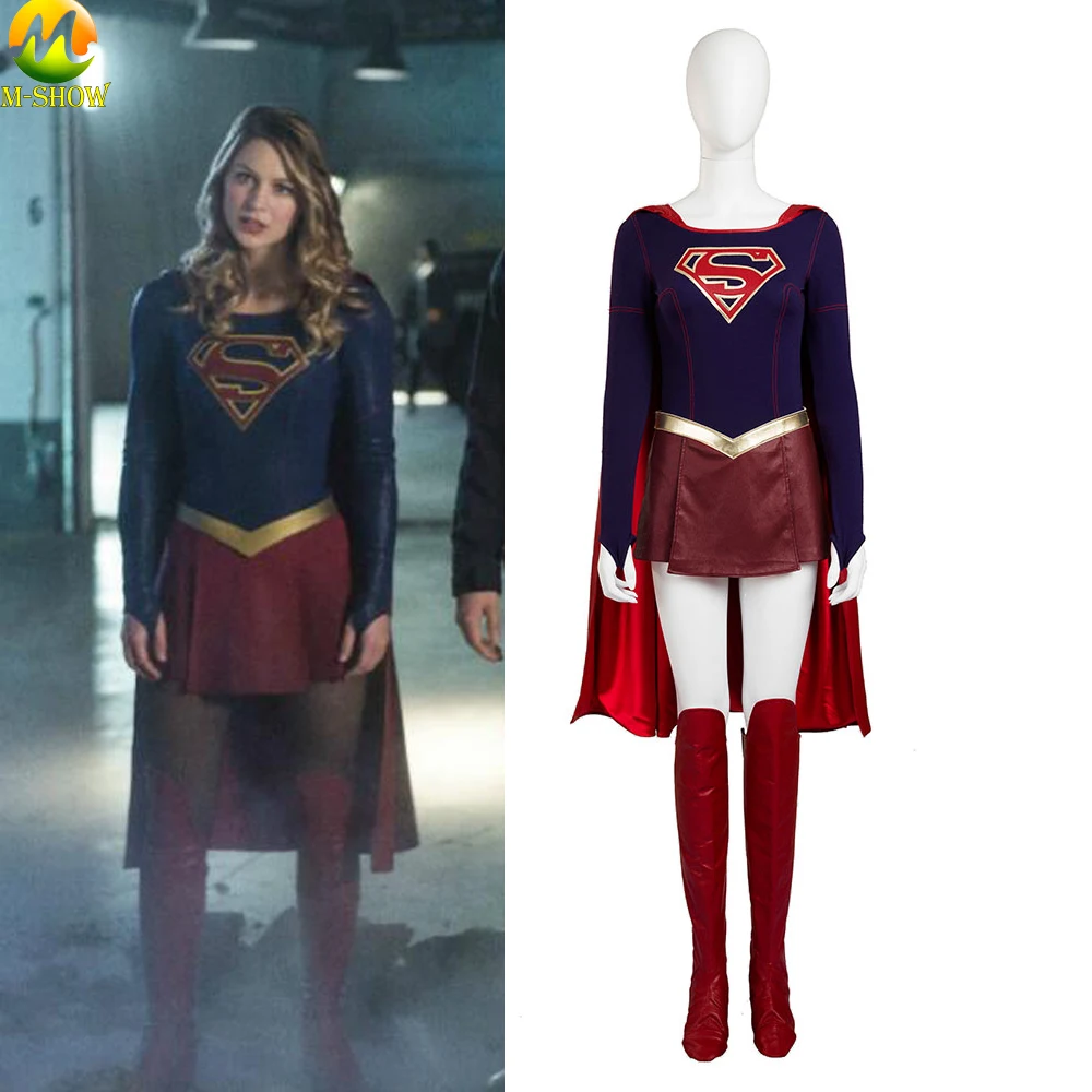 

Supergirl Cosplay Costume Supergirl Jumpsuit Skirt Superhero Carnival Halloween Leather Costumes For Women Custom Made