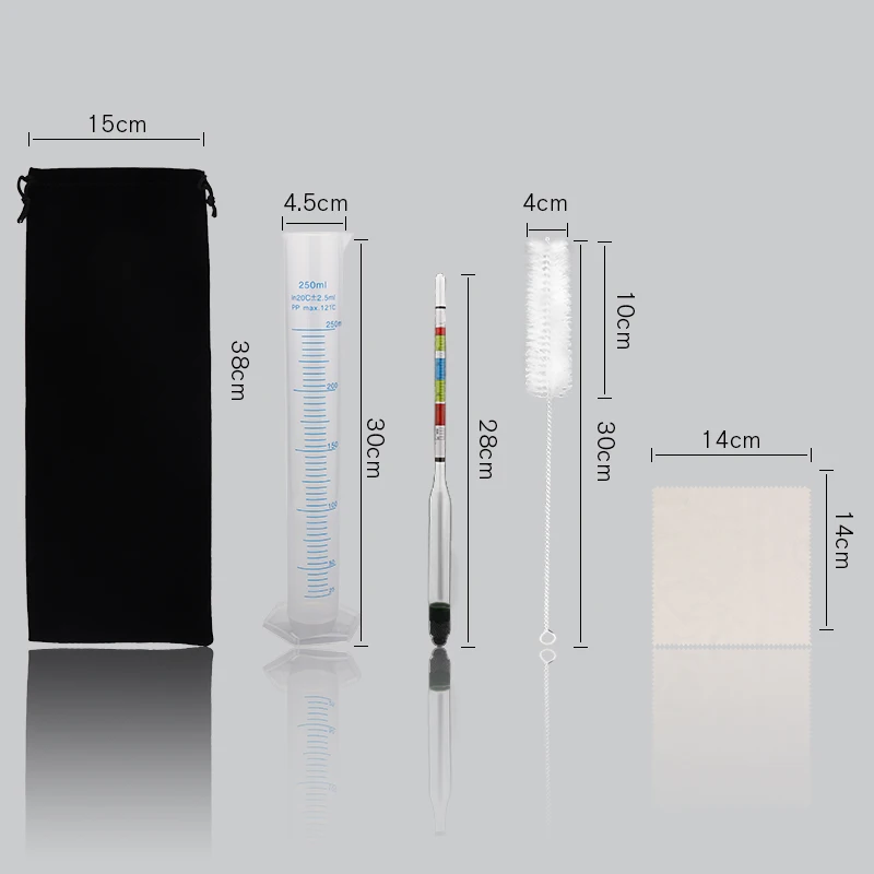 Hydrometer &Test Jar For Wine Beer Mead And Kombucha,Triple Scale Hydrometer,250ml Plastic Mesuring Cylinder,Cleaning Brush &Bag