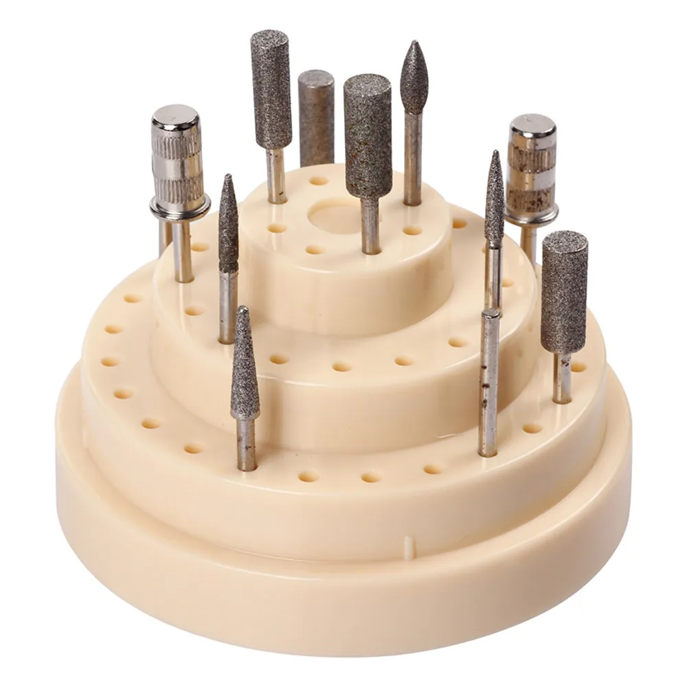 48Hole Beige Organizer Manicure Box Displayer Nail Drill Bit Holder