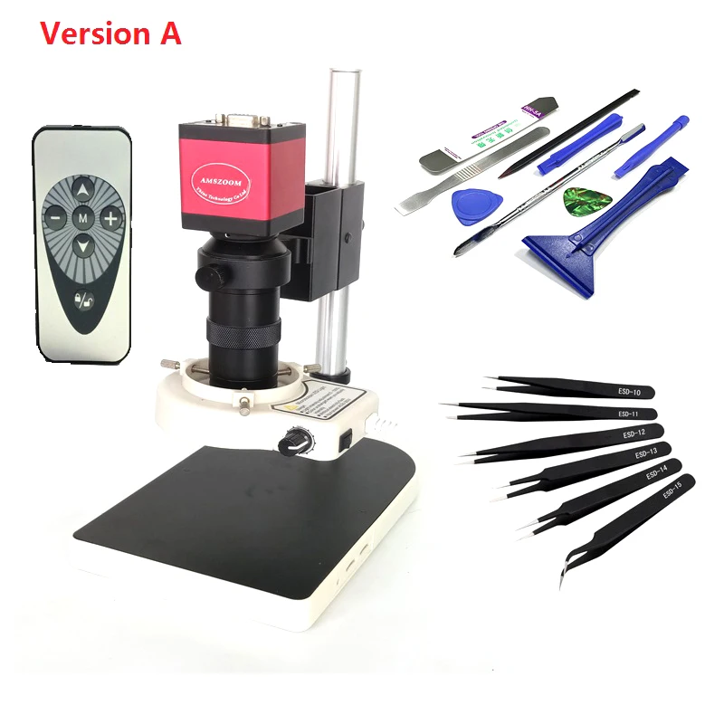 

13MP HDMI VGA industrial digital video microscope camera 8X-13X Zoom C-Mount lens 56 Led ring light with phone opening tools
