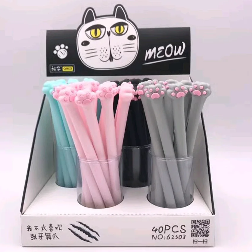 Мягкая гелевая ручка Kawaii Cat Meow Paw Slicone, Ручка-роллер, школьные канцелярские принадлежности для студентов, 0,5 мм, черные чернила