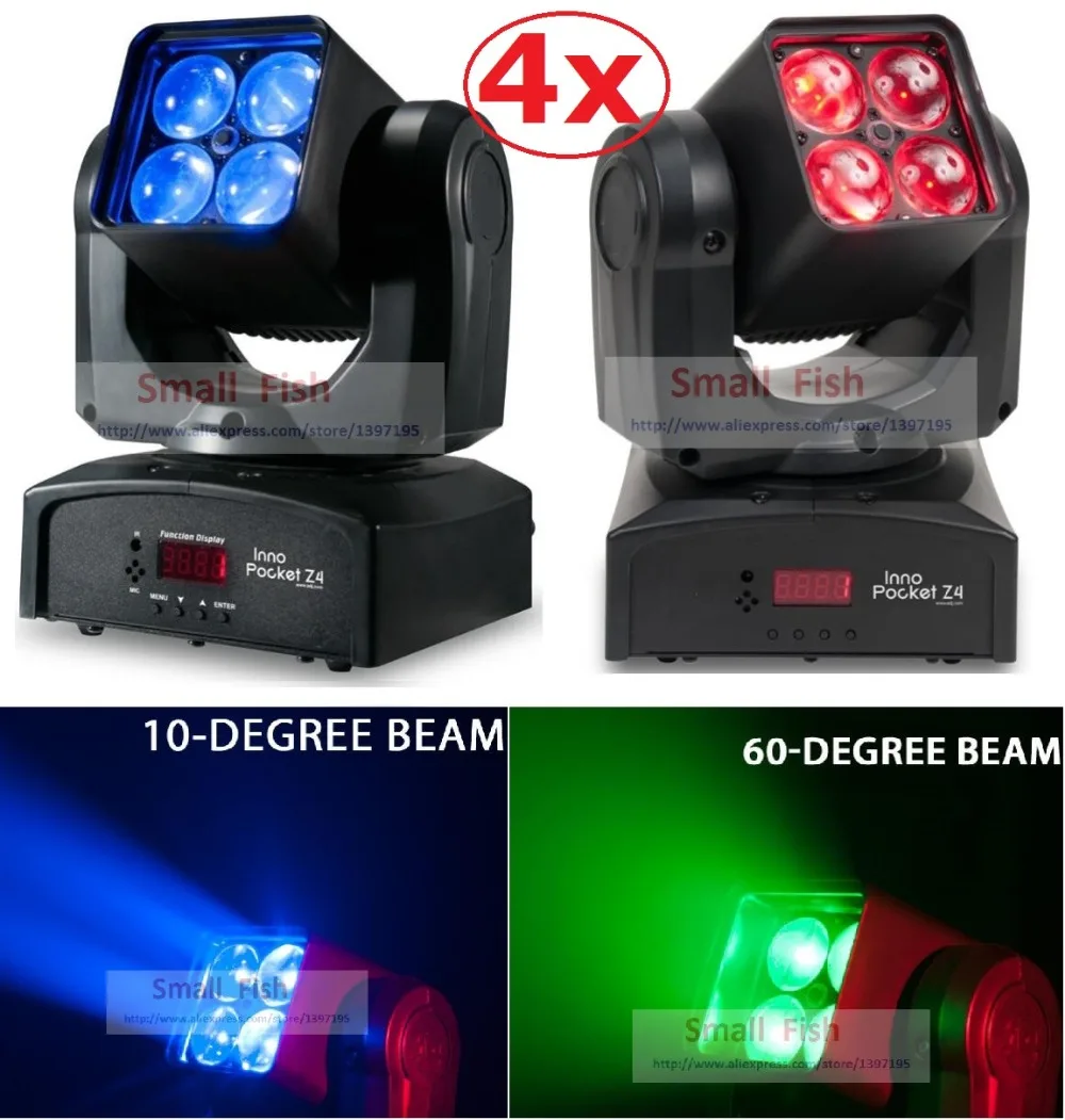4xlot Быстрая доставка ADJ Inno Pocke мини зум луч моющиеся головки 4x10W RGBW Quad advanced 10/12/15 Chs