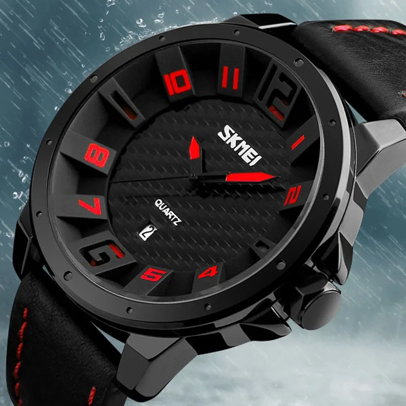 Billig SKMEI Luxus Marke Militär Uhren Männer Quarz Analog 3D Gesicht Leder Uhr Mann Sport Uhren Armee Uhr Relogios Masculino