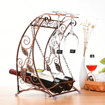 

New Pattern Originality Bronze Swing Shape Iron Wine Glass And Wine Bottle Integral Type Red Wine Rack