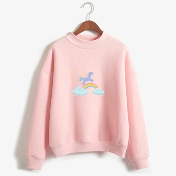 

Autumn Winter Sweatshirt Funny Rainbow Unicorn Printed Fleece Harajuku Women Unicornio Blackpink Moletom Pullover Feminino