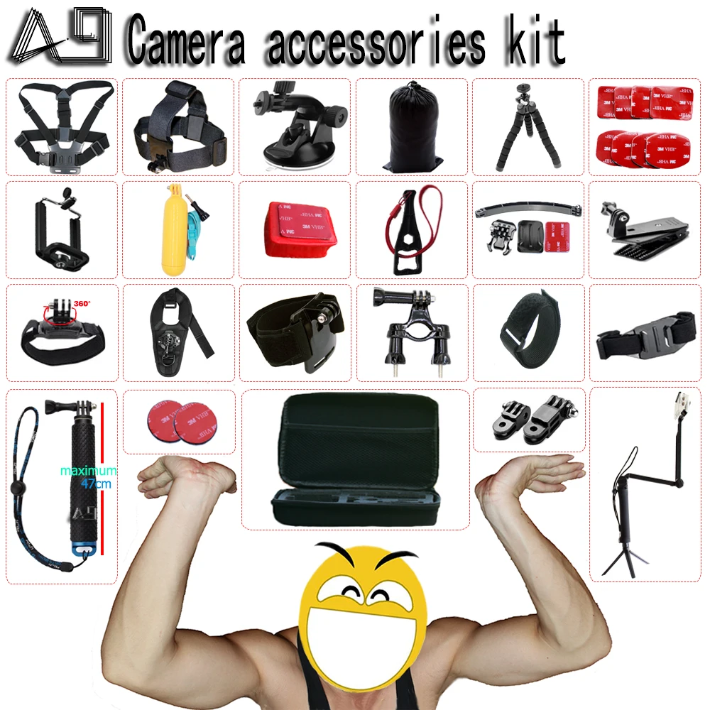 A9 для Xiaomi yi 4k набор аксессуаров go pro hero 5 4 3 комплект крепление SJCAM SJ4000/Gopro/eken h9/sony экшн камера штатив|action sony|kit for