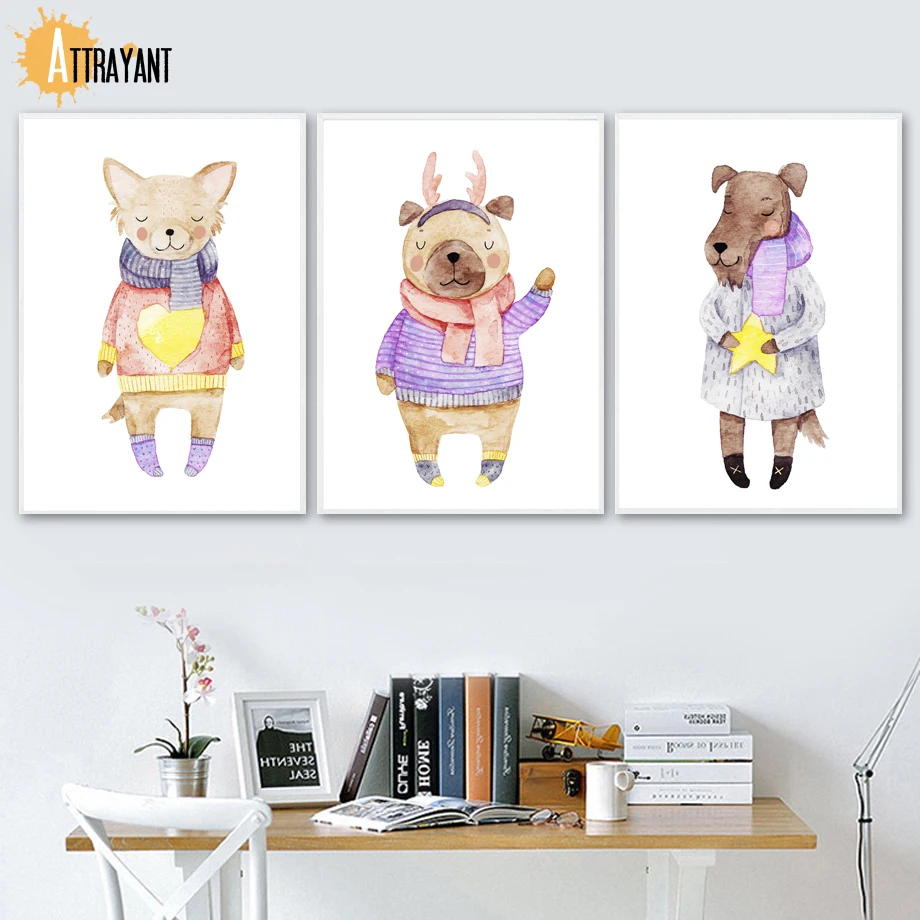 

Fox Deer Dog Watercolor Wall Art Canvas Painting Nordic Posters And Prints Wall Pictures For Kids Bedroom Baby Boy Room Decor