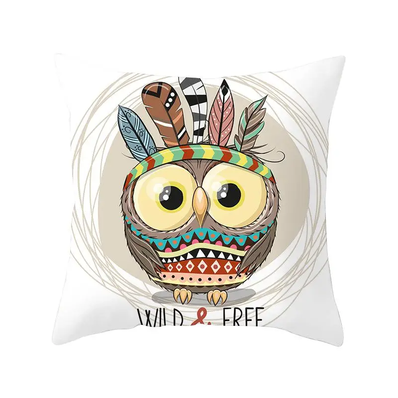 New 45*45cm Cartoon Cushion Cover Owl Family Print Pillow Case Bird Polyester Throw Pillow Cover Decoration For Home Office - Цвет: 1