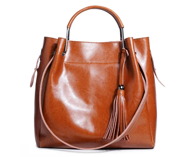 

New Fashion Retro Genuine Leather Female Shoulder Bags Large Capacity Woman Bucket Bag Tote High Quality Ladies HandbagL185