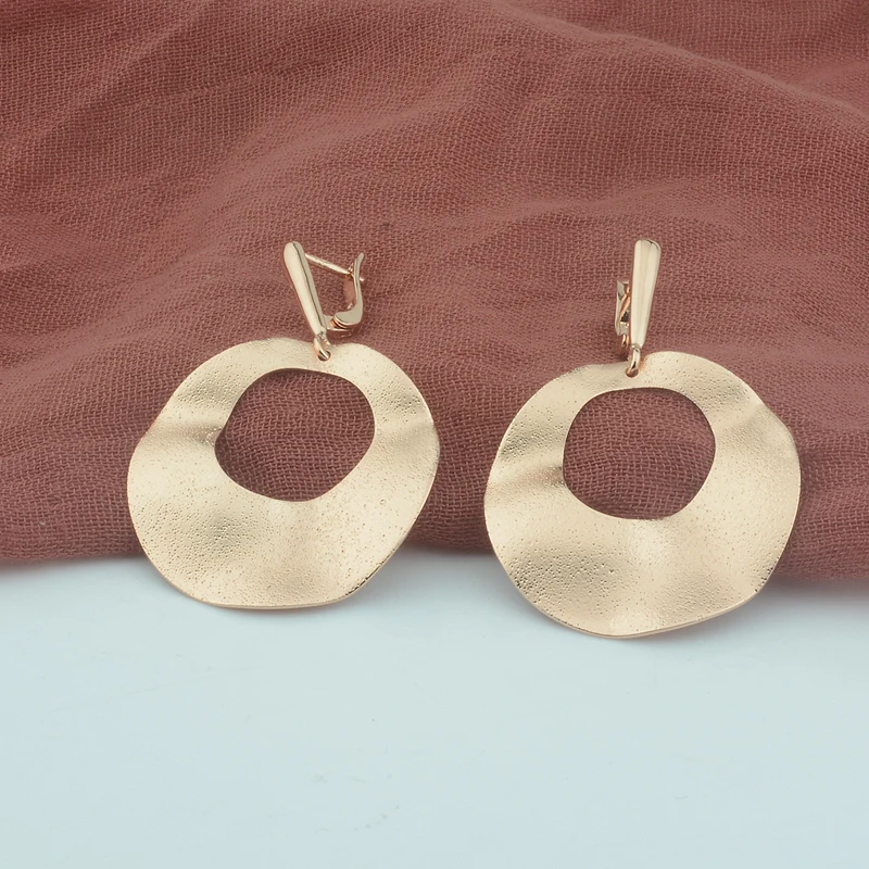 

FJ Big Round Earrings Women 585 Rose Gold Color Without Stone Drop Dangle Earrings