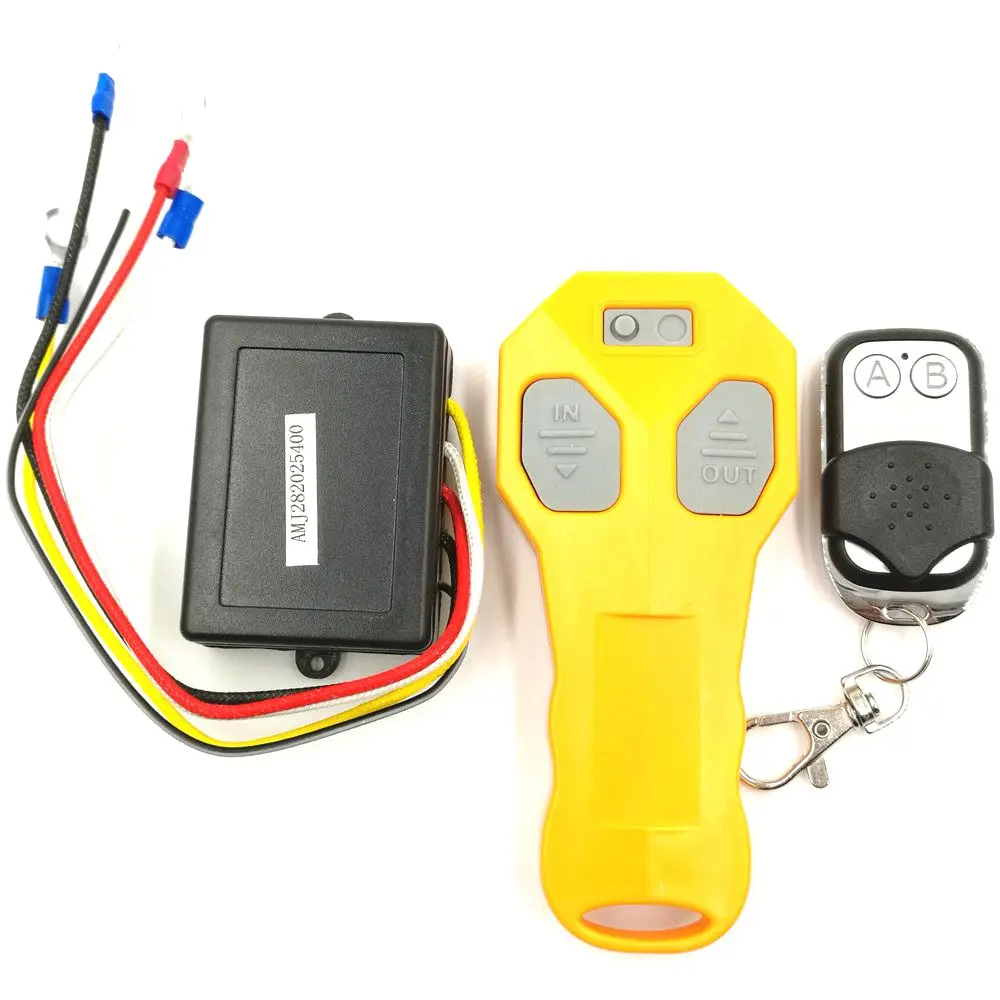 12V 50ft Auto Wireless Winch Remote Control Set Yellow+Black Kit With