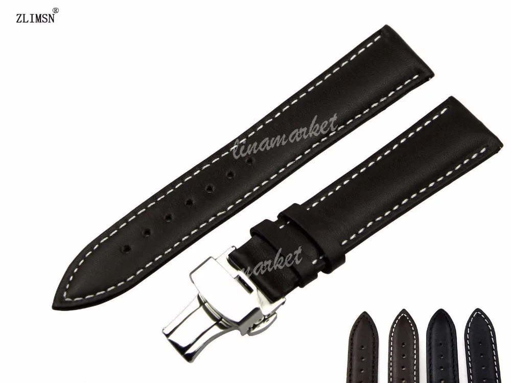 18mm 19mm 20mm 21mm New Black / Brown Smooth Genuine Leather Watch