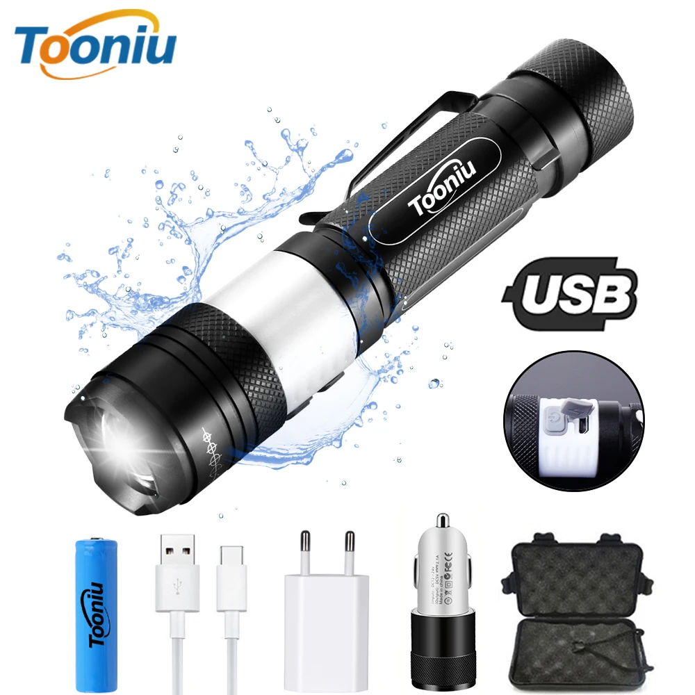 

USB Rechargeable LED Flashlight Super Bright Waterproof Sidelight 6 Modes Multifunction Torch Support Zoom Use 18650 Battery