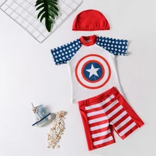 Капитан Америка для маленьких мальчиков УФ купальники От 1 до 8 лет модные детские костюмы для плавания из двух частей купальники одежда высокого качества пляжная одежда