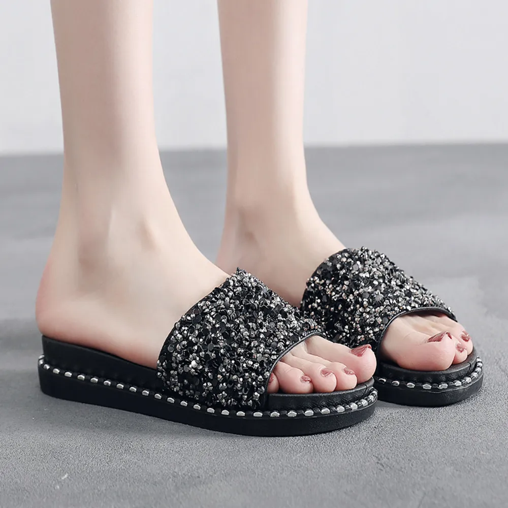 Aliexpress.com : Buy Women Slippers Sequined Platform Flip Flops ...