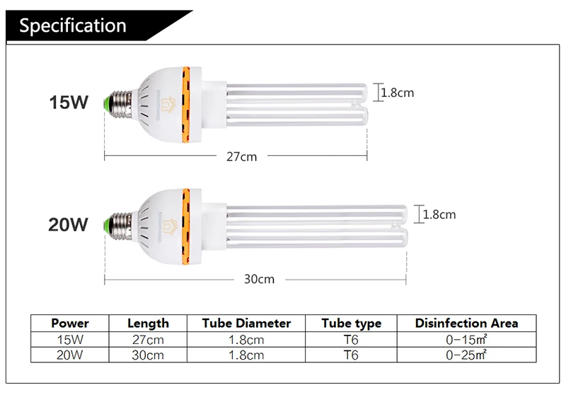 УФ-стерилизатор, домашний озонатор, ультрафиолетовая лампа, УФ-лампа, дезинфекция, бактерицидные E27, 15 Вт, 20 Вт, лампа для дома, 220 В