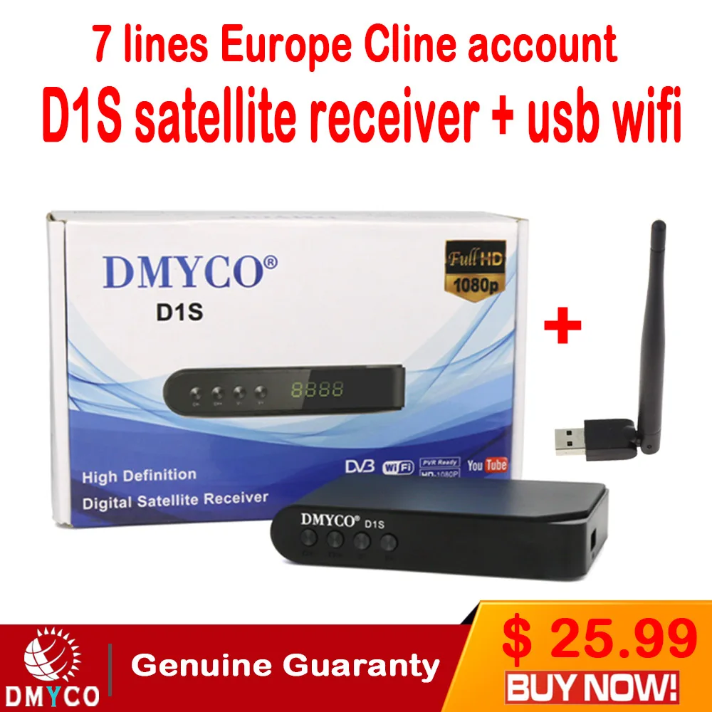 

1 Year Europe clines server DVB-S2 D1S HD Receptor satellite Decoder+ v8 USB WIFI 1080p HD youtube Powervu satellite receiver