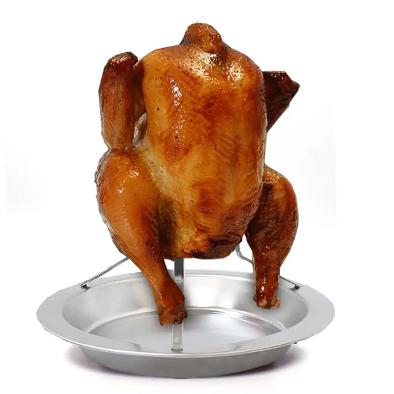 Открытый походный, нержавеющая сталь жаркое стойка для курицы вилка стойка для курицы жаркое блюдо для курицы толстый антипригарный гриль для пикника - Цвет: A
