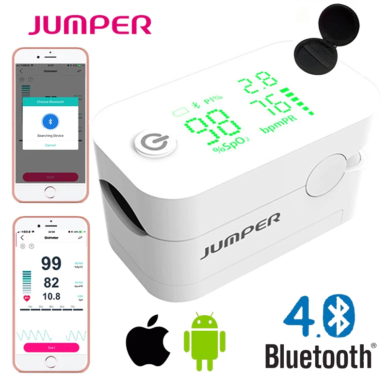 

Jumper New Finger Pulse Oximeter With Bluetooth Fingertip Oximetro de pulso de dedo LED SPO2 PI PR blood oxygen monitor wit Case