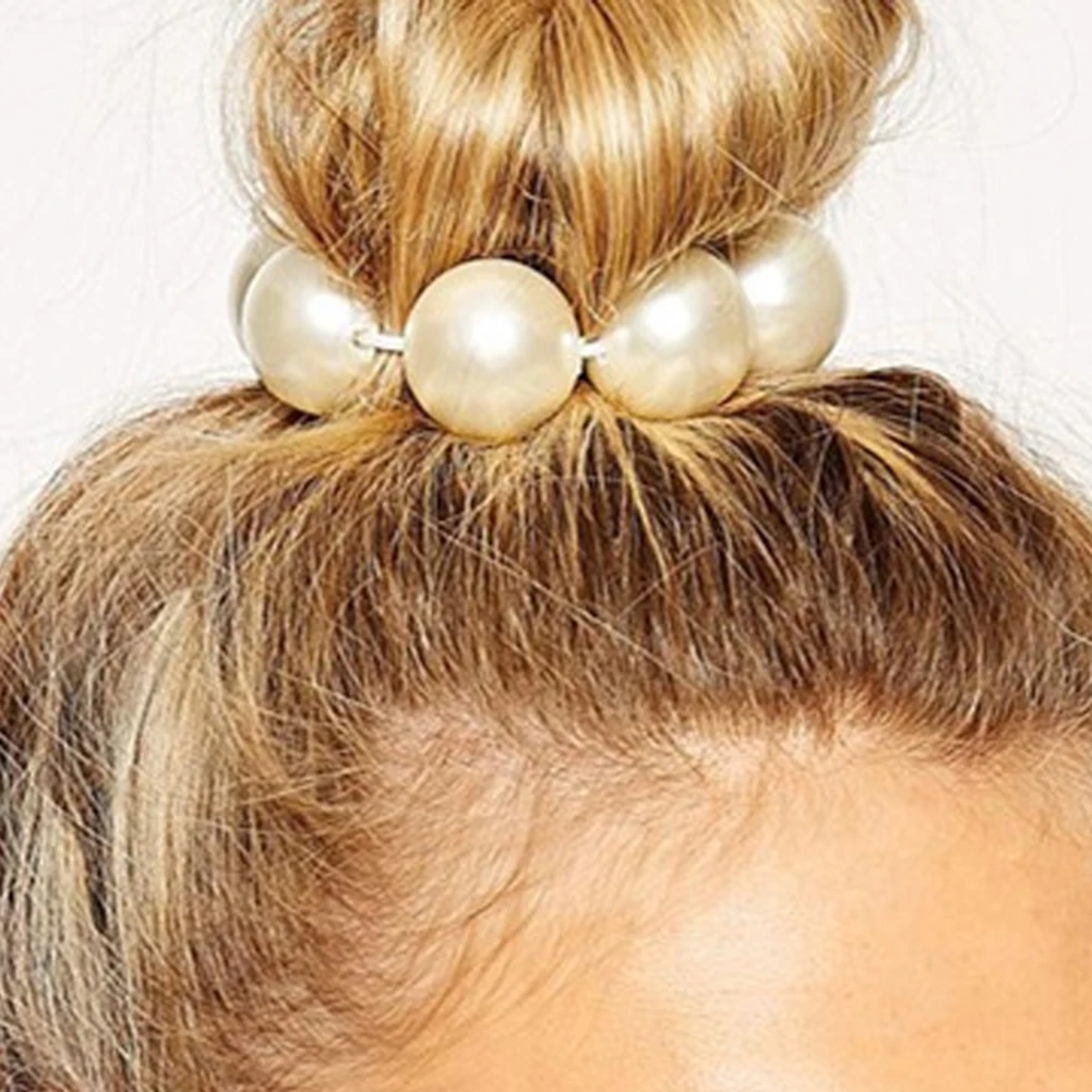 

Big Imitation Pearl Hair Rope scrunchie Holder scrunchy Girls hair scrunchies Ring Pearl Beads Stretch Hair Band Accessories