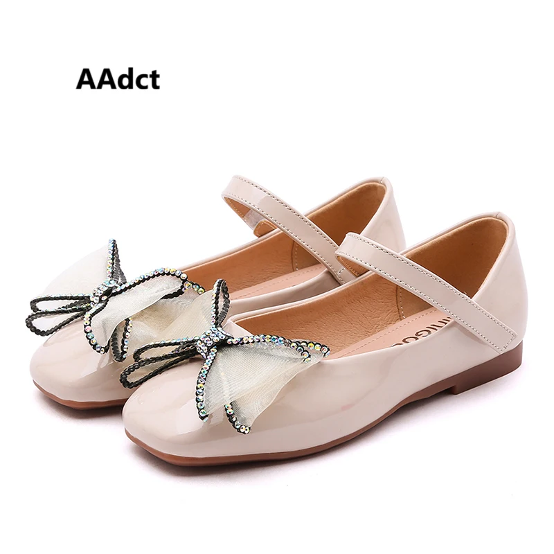 

AAdct leather princess new girls shoes Rhinestone bow little kids shoes for girls fashion children shoes with low-cut uppers
