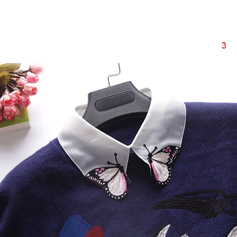 Рубашка поддельный съемный воротник с вышивкой героев мультфильмов куртка с лацканами топы костюм декоративный воротники-обманки Женская