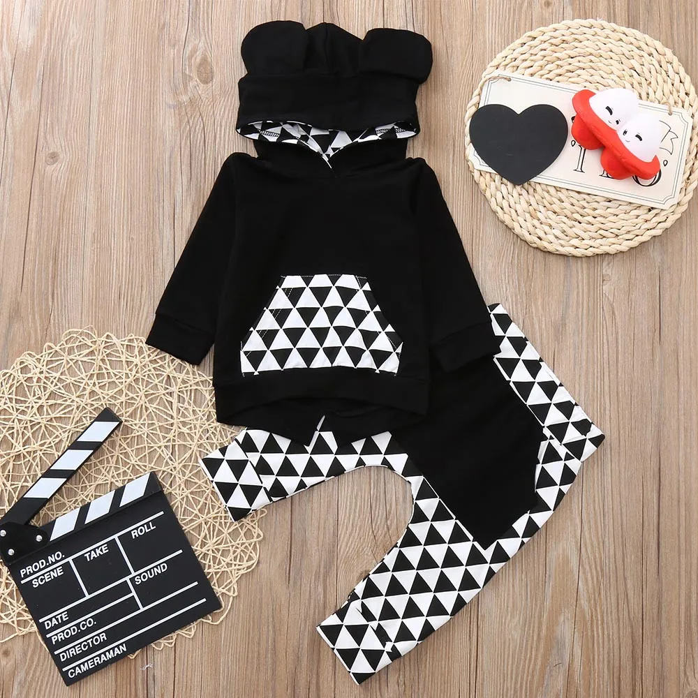 

Warm Long Pants Casual Hoodies Baby Outfits Set Infant Baby Boys Girls Autumn Winter Animal Print Tops+ Pants+Hat Outfits Clothe