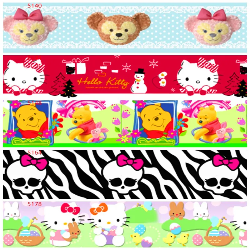 

25 38 50 75mm width 100% Polyester Melody Bear Rabbit Printed Grosgrain Ribbon HK10