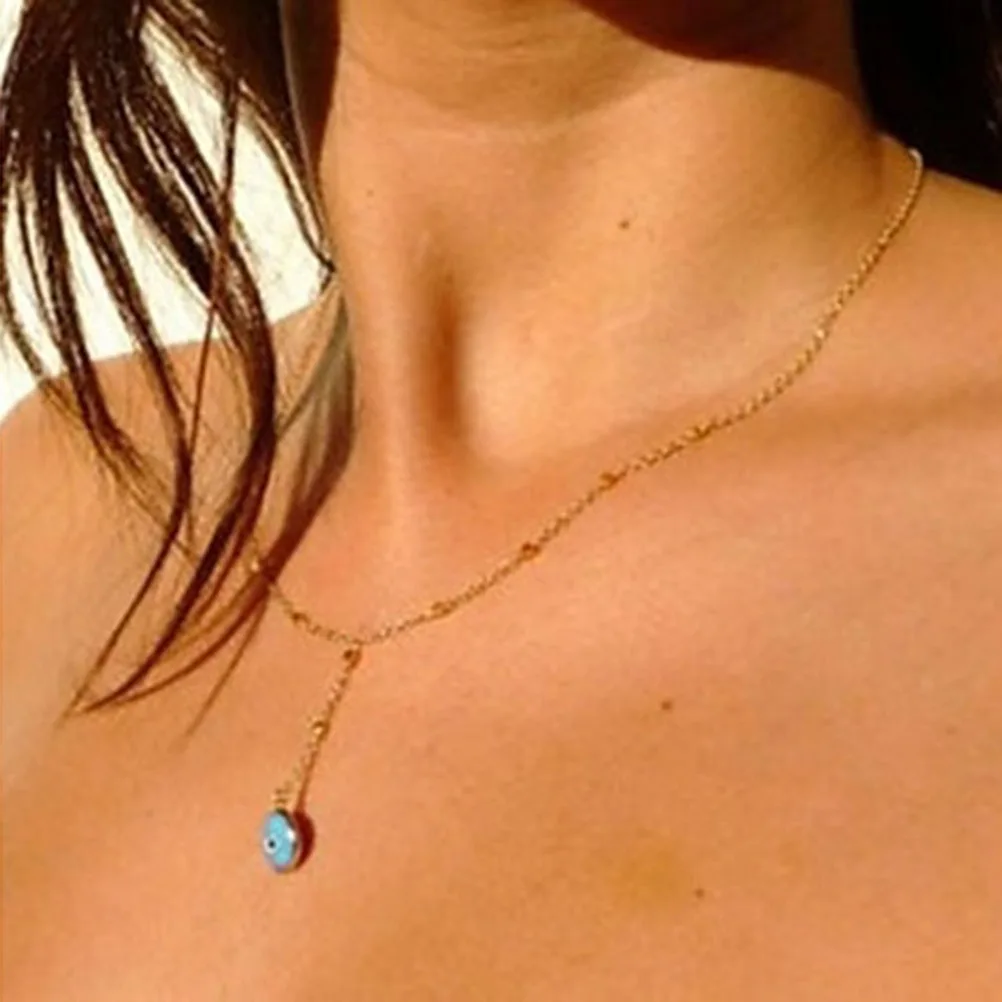 

Blue Eye Metal Beads Pendant Necklace Gold Chain Women Necklacen Jewelry 2018 Fashion