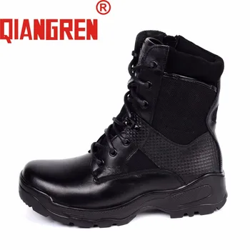 

QIANGREN Brand Men's Spring Autumn Black Cow Leather Rubber Tactical Boots Male Outdoors SWAT Army Safety Shoes Botas Militares