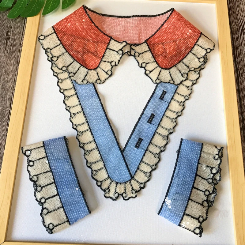 Red Blue Collar Paillettes Patch Per Abbigliamento Adesivi Vestiti Cucire Parches Bordados Para Ropa Toppe Per Vestiti