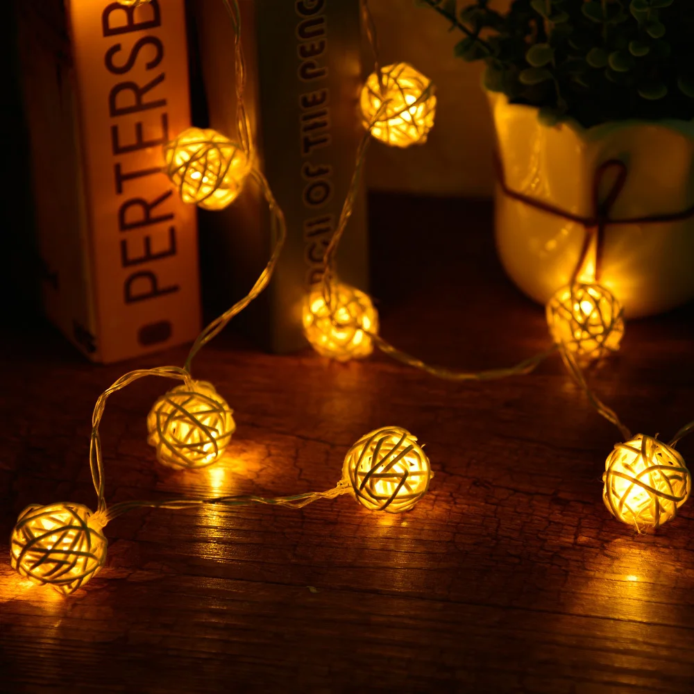 2m 20leds Rattan Ball LED String Light Battery Power Garlands Holiday Party Patio Garden Christmas Decoration Fairy Lights | Лампы и