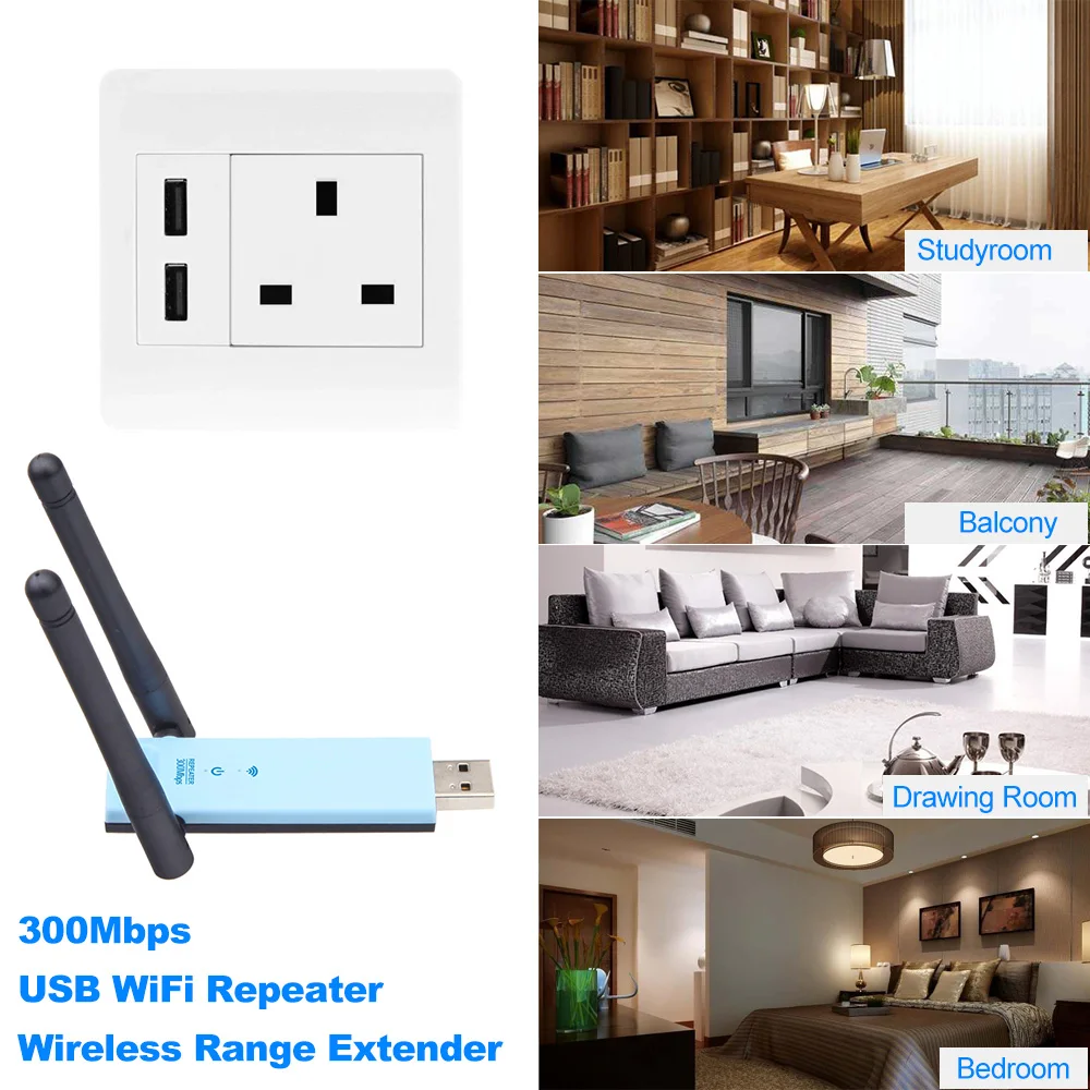 WD-R603U 300 Мбит/с беспроводной расширитель диапазона USB WiFi усилитель сигнала для ретранслятора усилитель двойные антенны синий с черным для сети