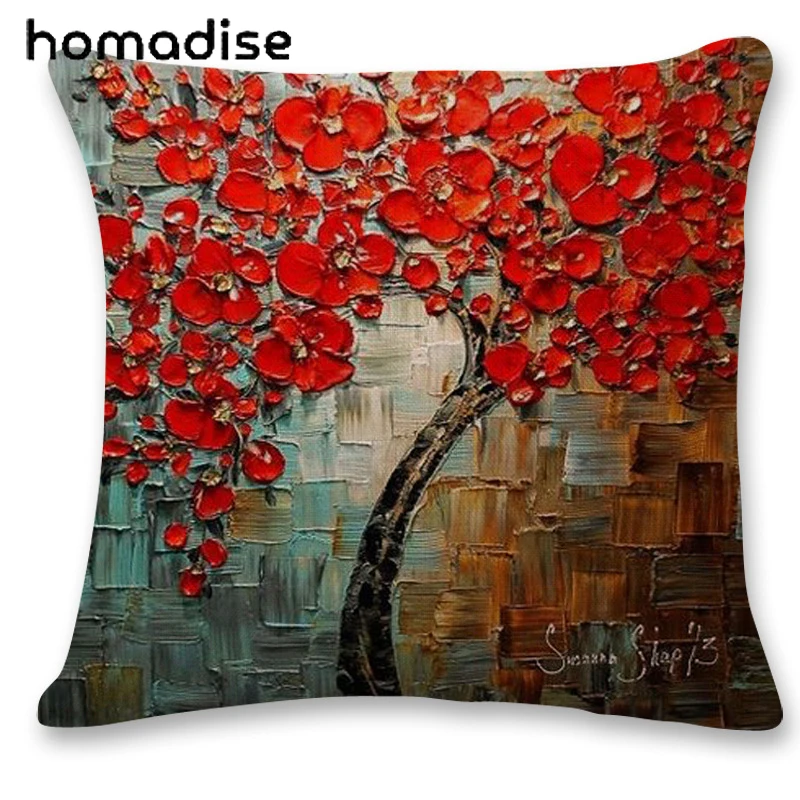 

Three-Dimensional Oil Painting Trees Flowers Cotton Decorative Cushions For Sofa Chair Pillowcase Car Waist Cushion Pillow