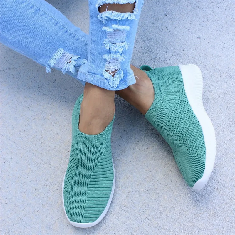 

vertvie Women Knitted Vulcanized Fashion Sneakers Flat Shoes Slip On Sock Sneakers Flat Casual Breathable Shoes