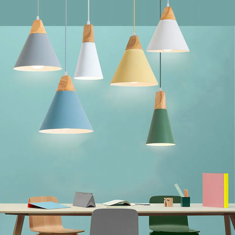 

Nordic Modern Pendant light LED WoodCafe Restaurant Bedroom Kitchen Colorful Home Decoration aluminium Lamp Fixtures