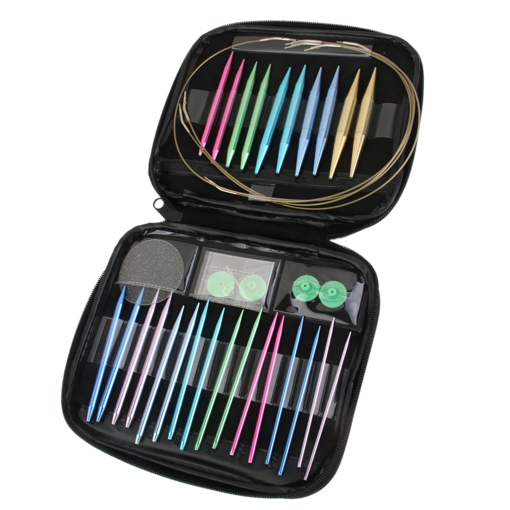 13 Sizes Interchangeable Aluminium Circular Crochet Knitting Needles with Case 2.75mm-10mm