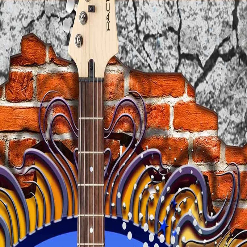 Пользовательские 3D фрески обои гитара Рок граффити искусство сломанная кирпичная стена КТВ Бар оснастки украшение дома настенная живопись фреска