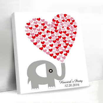 

Love Elephant Wedding Decoration Rustic Canvas Guest Book Personalized Wedding Guest Book Frame Custom Name and Date Gift Favors