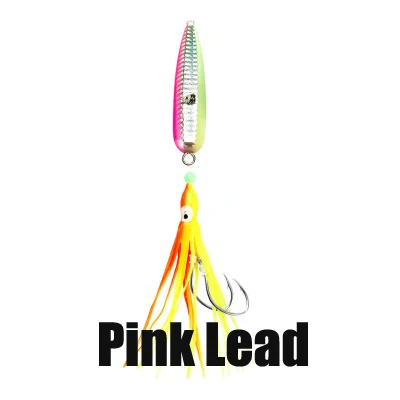 1pcs Octopus Fishing Lures 80g-150g Luminous Jig Slow Jig Bottom Ship Lures Metal and Octopus Skirt with Assist Hook - Цвет: Pink Lead