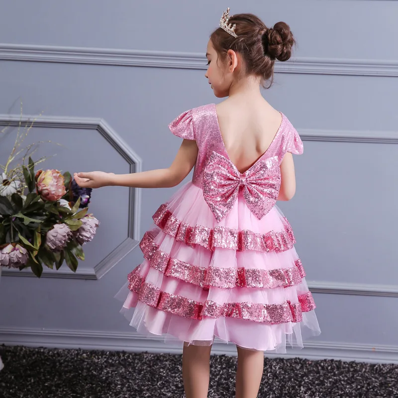 Бальное платье gow для девочек на свадьбу многослойное платье принцессы с блестками и бантом на спине костюм для малышей платья для первого причастия